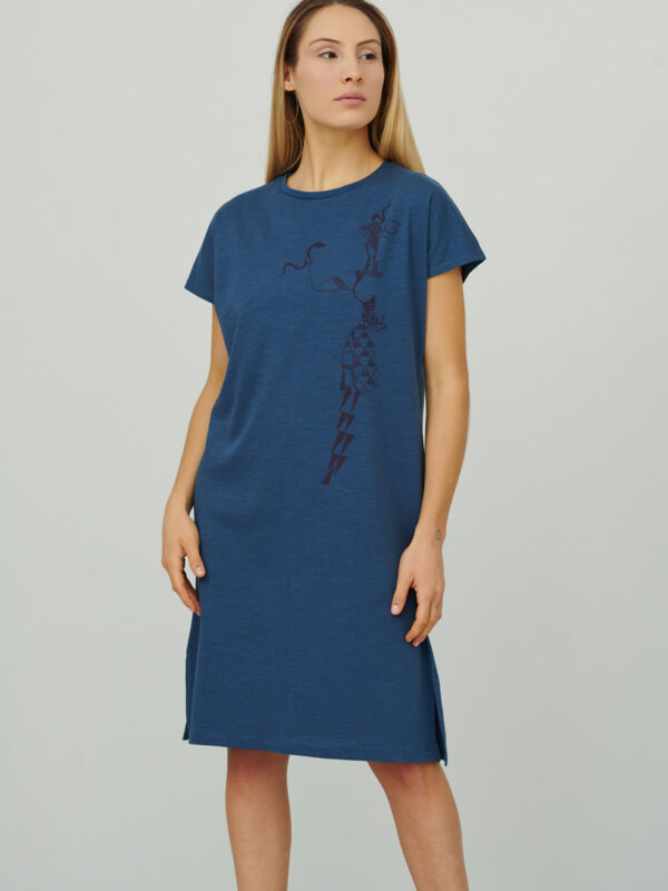 womens_loose-cap-sleeve-short-dress_snake-goddess_indigo_front_inspira